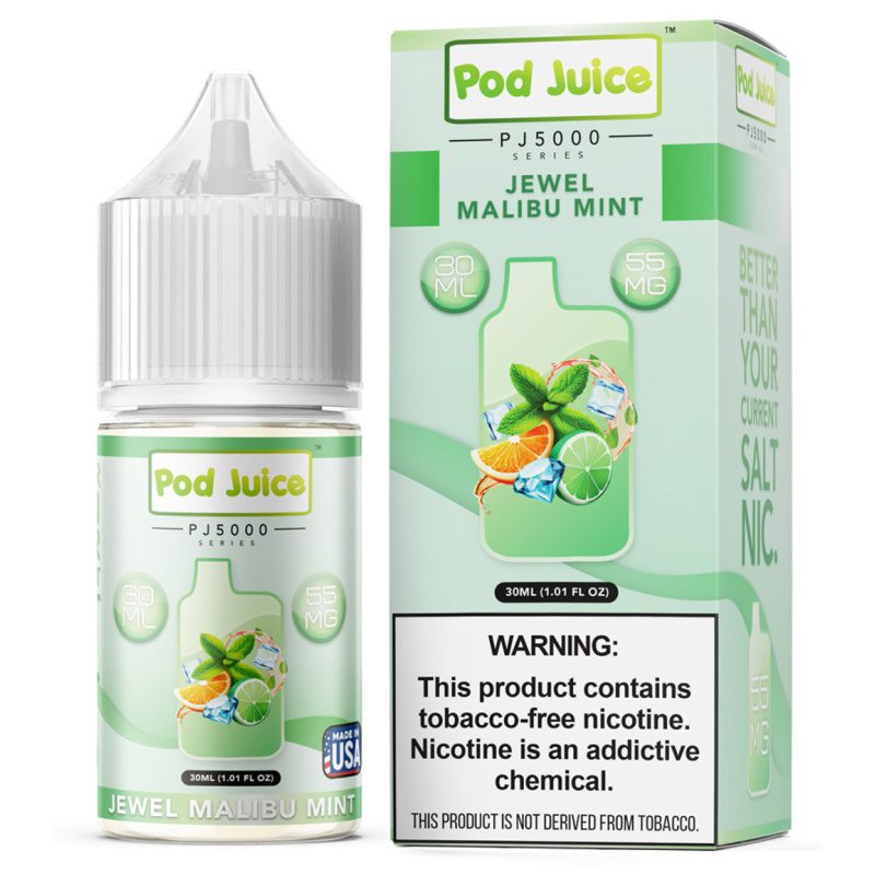 Jewel Malibu Mint Pod Juice 30mL bottle featuring a tropical fruit and mint flavor combination.