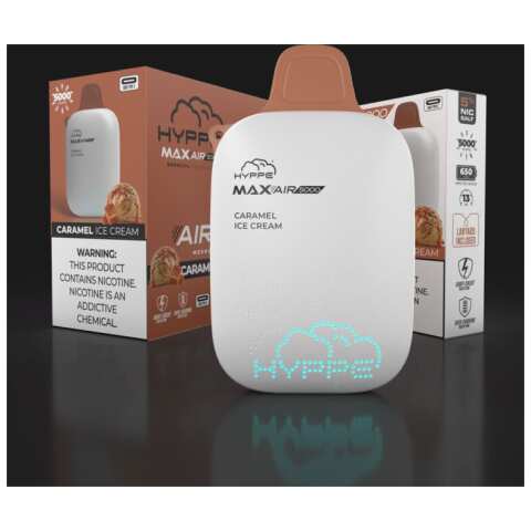 A Caramel Ice Cream Hyppe Max AIR e-liquid vape by Vape4Less.