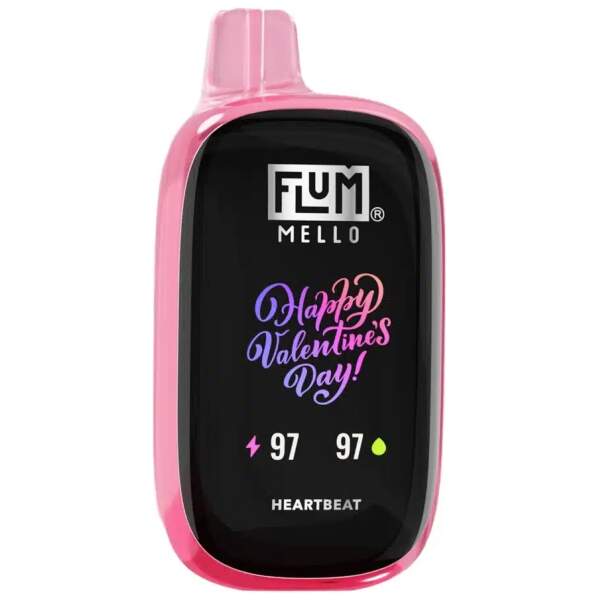 Heartbeat Flum Mello 20K Valentine's Day Edition featuring tangy raspberries and sweet watermelon flavors.