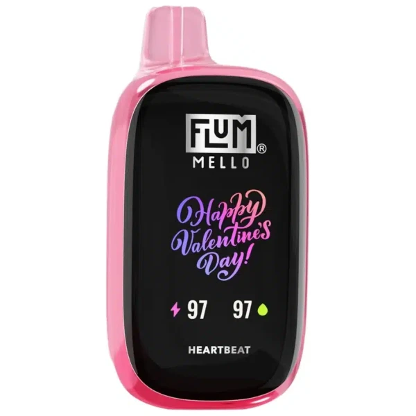 Heartbeat Flum Mello 20K Valentine's Day Edition featuring tangy raspberries and sweet watermelon flavors.