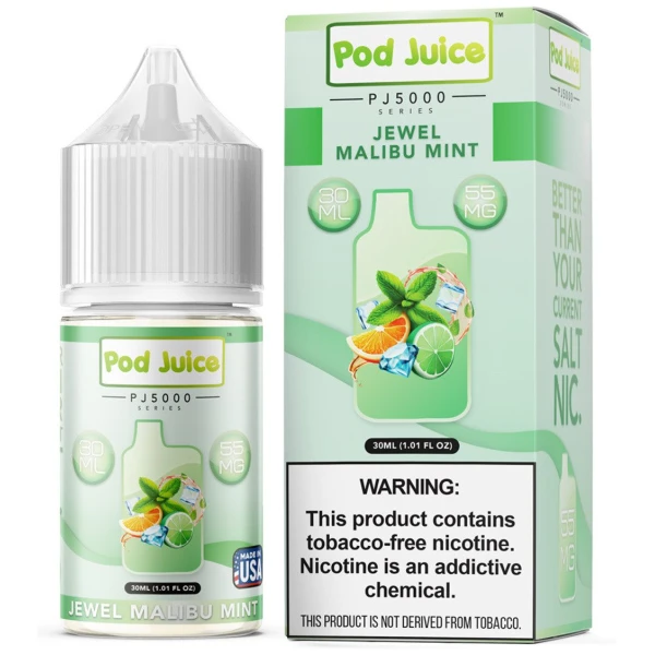 Jewel Malibu Mint Pod Juice 30mL bottle featuring a tropical fruit and mint flavor combination.
