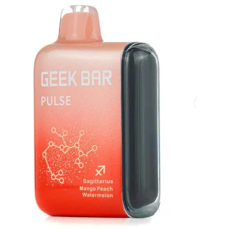 Mango Peach Watermelon Geek Bar Pulse combines ripe mango with peach, all balanced by refreshing splash of watermelon —up to 15,000 puffs of fruity delight.