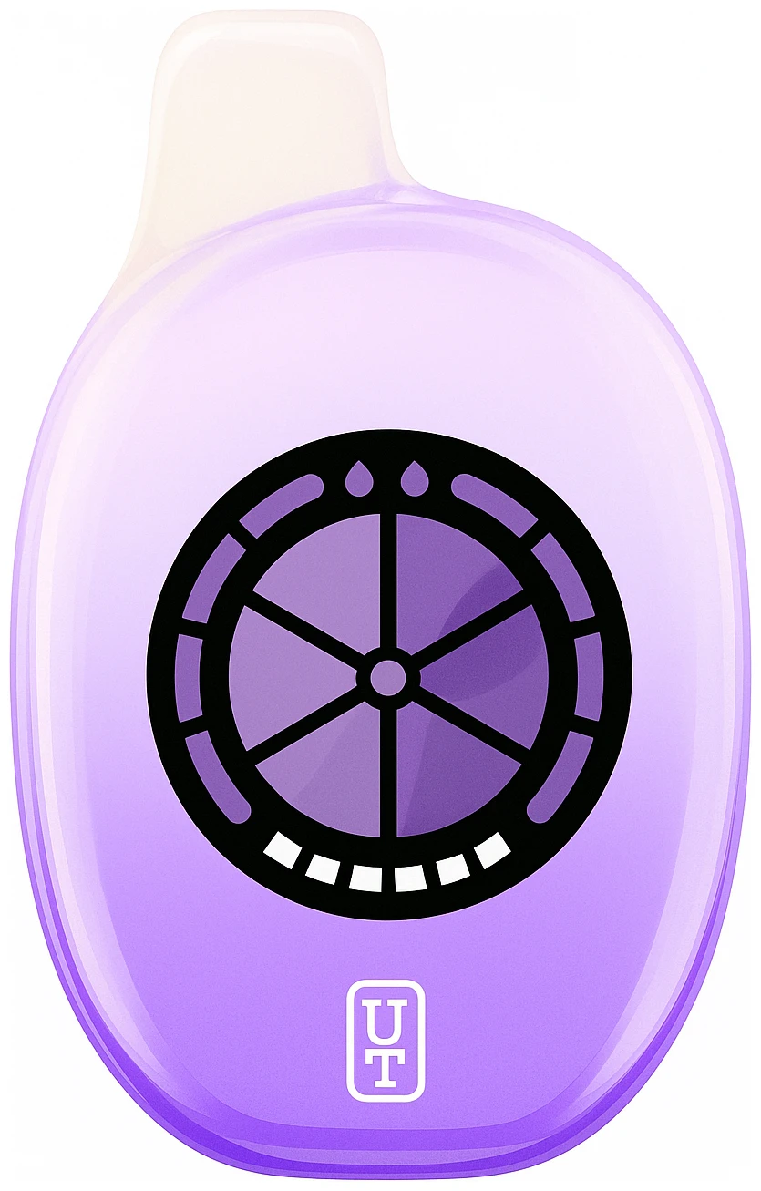 1Af0D595-C43E-40Ee-Bc5D-563356C1E8Ad Raspberry Grape / Guava UT 50K disposable vape with tropical fruit mix design featuring raspberry, grape, and guava graphics.