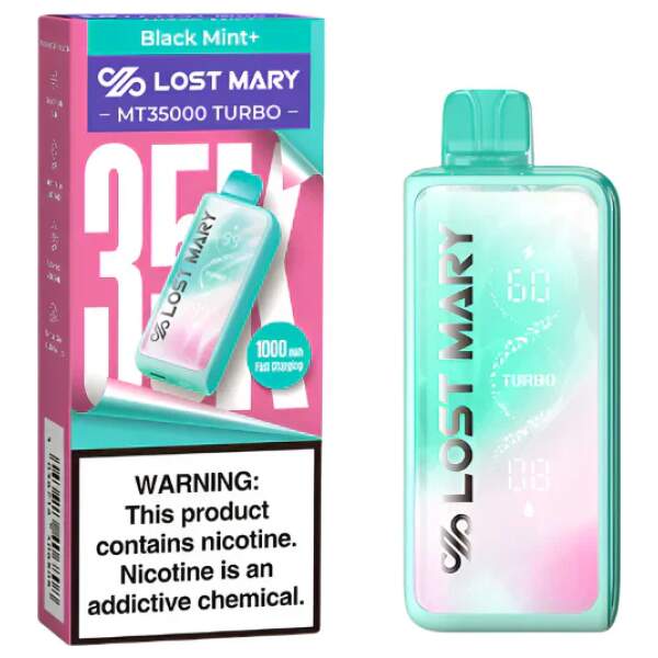 Black Mint Lost Mary MT35000 Turbo disposable vape 35000 puffs dark berry mint flavor icy menthol
