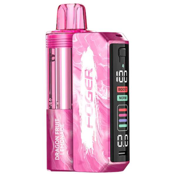 Dragon Fruit Lemonade Foger Switch Pro Kit 30K disposable vape with dragon fruit and lemonade visuals on a bright tropical background.