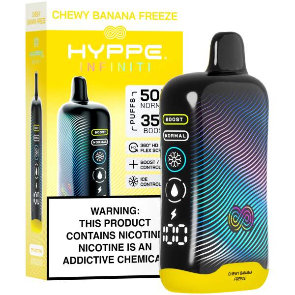 Chewy Banana Freeze Hyppe Infiniti 50K disposable vape 50000 puffs banana candy menthol flavor