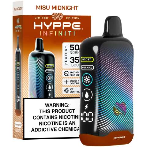 A Misu Midnight Hyppe Infiniti 50K disposable vape 50000 puffs creamy coffee dessert flavor by Vape4Less.
