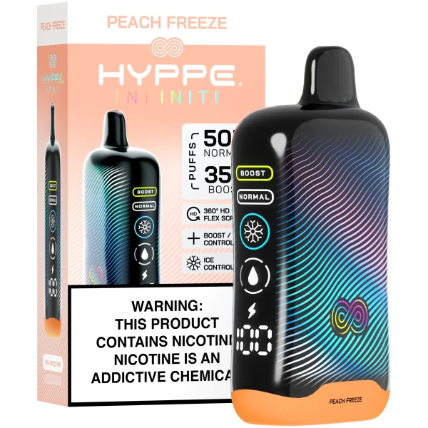 Peach Freeze Hyppe Infiniti 50K disposable vape 50000 puffs sweet peach icy menthol flavor