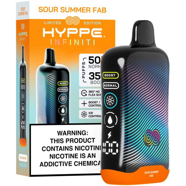 Sour Summer Fab Hyppe Infiniti 50K disposable vape 50000 puffs sour mixed fruit ice flavor