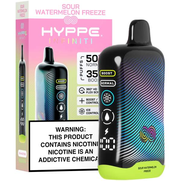 Sour Watermelon Freeze Hyppe Infiniti 50K disposable vape 50000 puffs sour watermelon icy menthol flavor