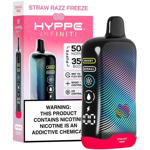 Straw Razz Freeze Hyppe Infiniti 50K disposable vape 50000 puffs strawberry blue raspberry menthol flavor