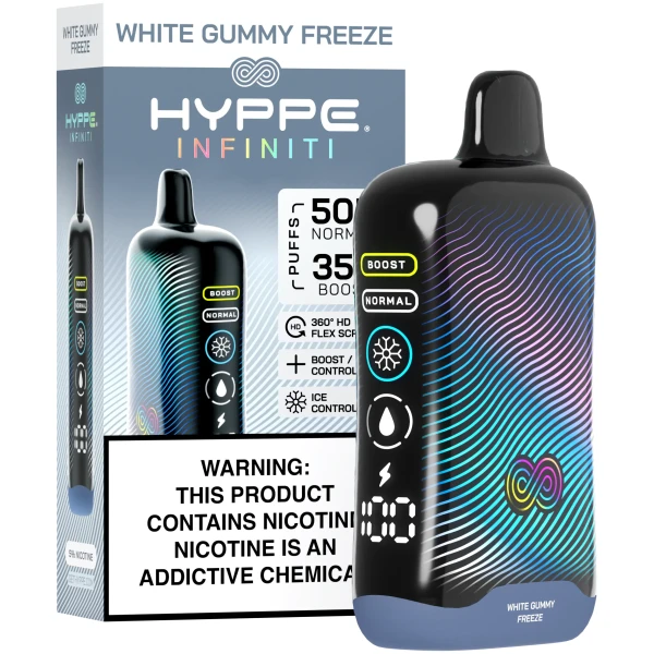 White Gummy Freeze Hyppe Infiniti 50K disposable vape 50000 puffs white gummy pineapple ice flavor