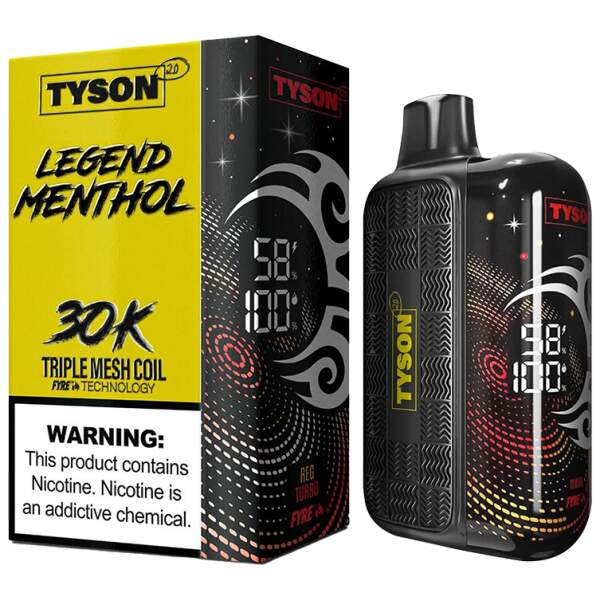 Menthol Gold Tyson 2.0 Legend 30K disposable vape 30000 puffs smooth classic menthol gold standard flavor