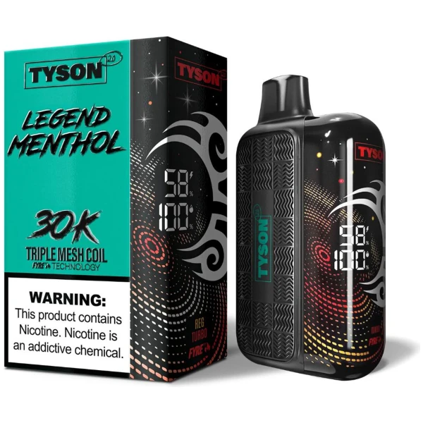 Menthol Green Tyson 2.0 Legend 30K disposable vape 30000 puffs crisp spearmint pure menthol icy flavor