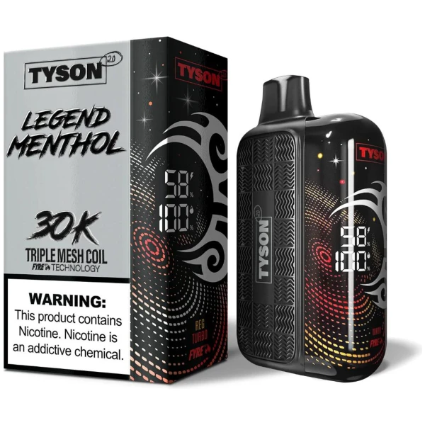 Menthol Silver Tyson 2.0 Legend 30K disposable vape 30000 puffs pure intense menthol clean icy flavor