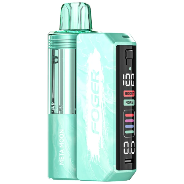 Meta Moon Foger Switch Pro Kit 30K disposable vape with cosmic-inspired design and cool fruity theme on white background.
