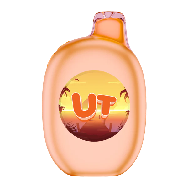 Mexican Mango Ut 50K Mexican Mango UT 50K disposable vape with golden mango design and digital display screen on the body.