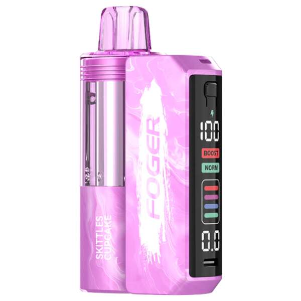 Skittles Cupcake Foger Switch Pro Kit 30K disposable vape with candy and cupcake graphics and sleek design.