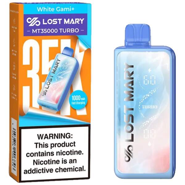 White Gami Lost Mary MT35000 Turbo disposable vape 35000 puffs gummy bear candy tropical tart sweet flavor