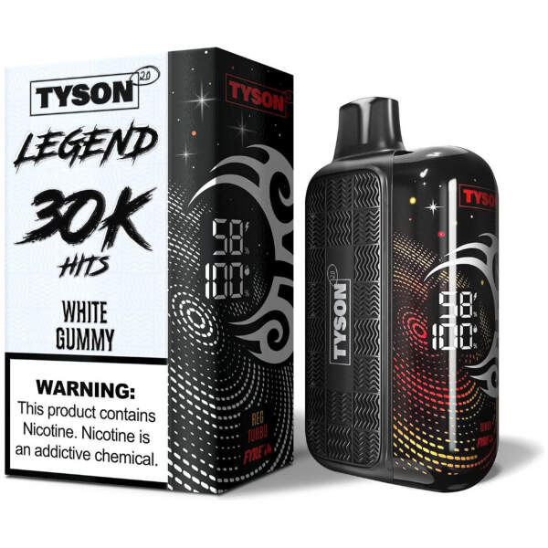 White Gummy Tyson 2.0 Legend 30K disposable vape 30000 puffs iconic candy pineapple tropical flavor