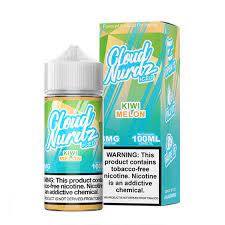 Iced Melon Kiwi Cloud Nurdz 100ml e-liquid bottle with melon, kiwi, and icy mint-style graphics.