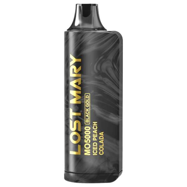 Iced Peach Colada Lost Mary MO5000 disposable vape with peach, colada, and icy themed design.