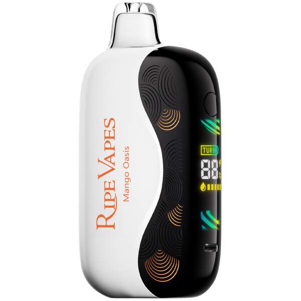 Mango Oasis Ripe Vapes Oak 35K disposable vape with tropical mango-themed design.
