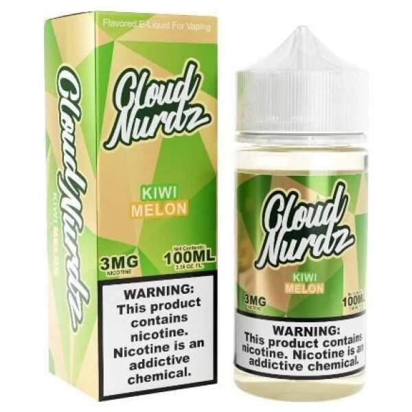 Melon Kiwi Cloud Nurdz 100ml e-liquid bottle with melon and kiwi candy graphics.