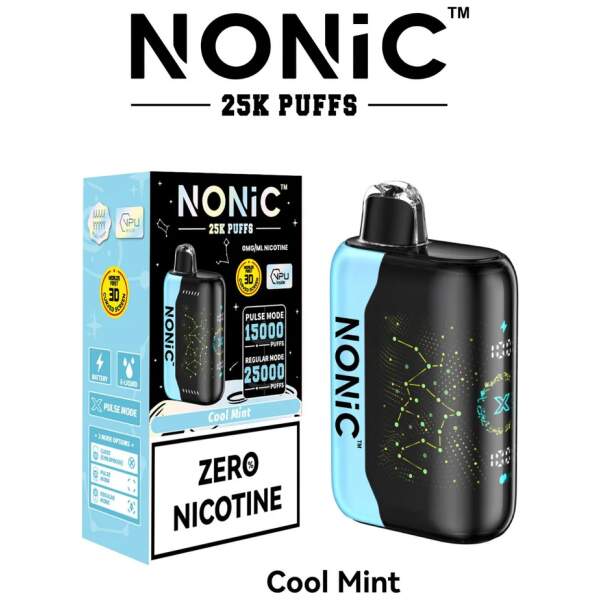 Cool Mint NONiC 25K disposable vape with mint leaves and icy cooling design.