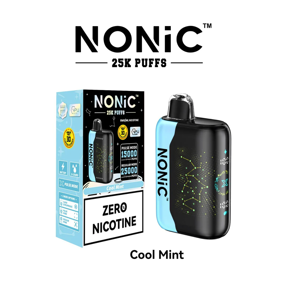 Cool Mint NONiC 25K disposable vape with mint leaves and icy cooling design.