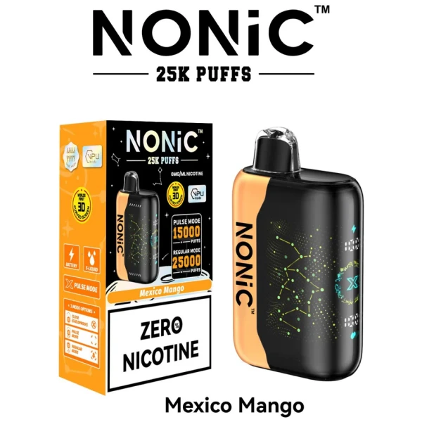 Mexico Mango NONiC 25K disposable vape with tropical mango-themed artwork.