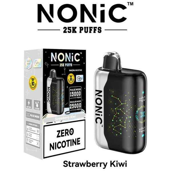 Strawberry Kiwi NONiC 25K disposable vape with strawberry and kiwi fruit graphics.