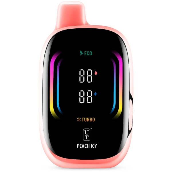 Peach Icy Float Mello Pro 50K disposable vape with peach and icy float artwork on a clean white background.