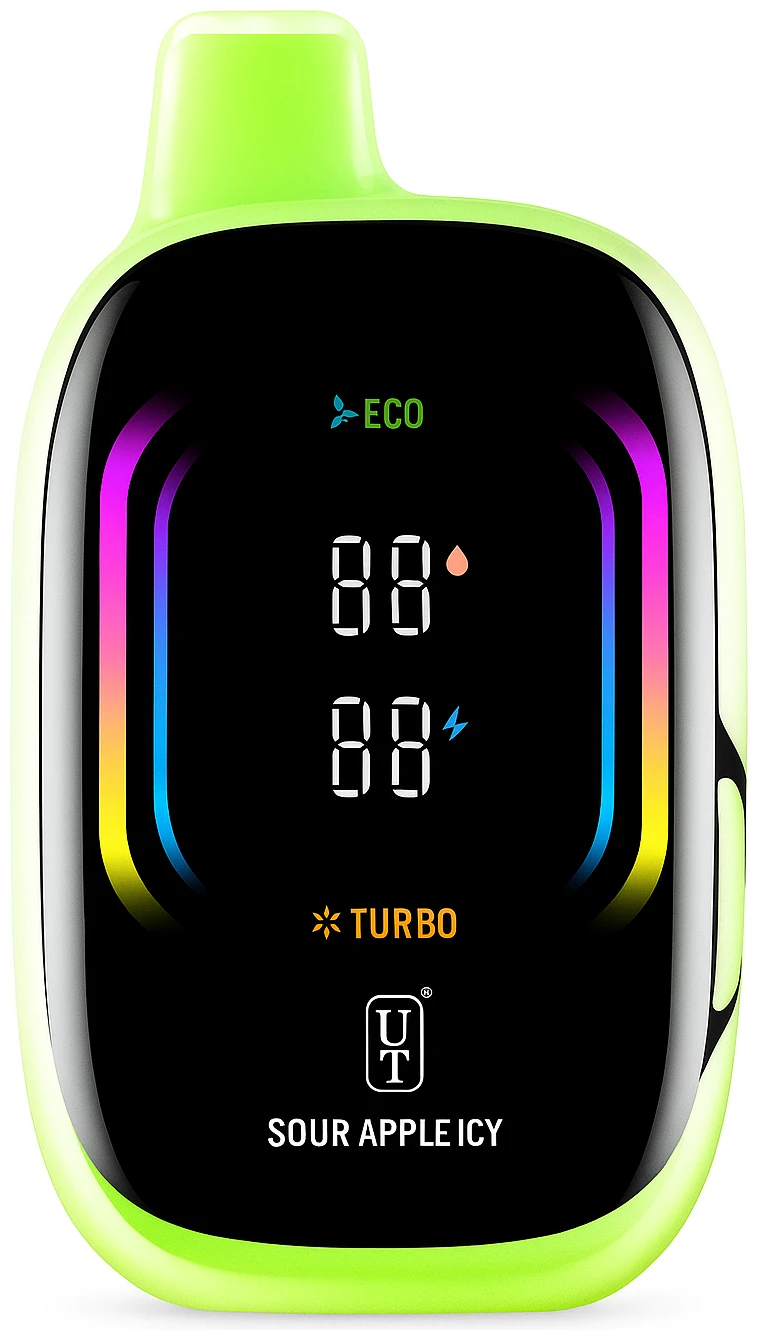 Sour Apple Icy Flum Mello Pro 50K Sour Apple Icy Float Mello Pro 50K disposable vape with green apple and icy float design on white background.