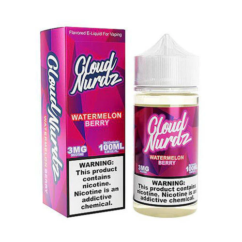Watermelon Berry Cloud Nurdz 100ml e-liquid bottle with watermelon and berry candy graphics.
