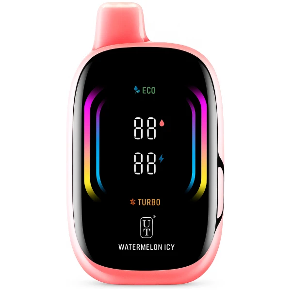 Watermelon Icy Float Mello Pro 50K disposable vape with watermelon and ice cube design on a frosty background.