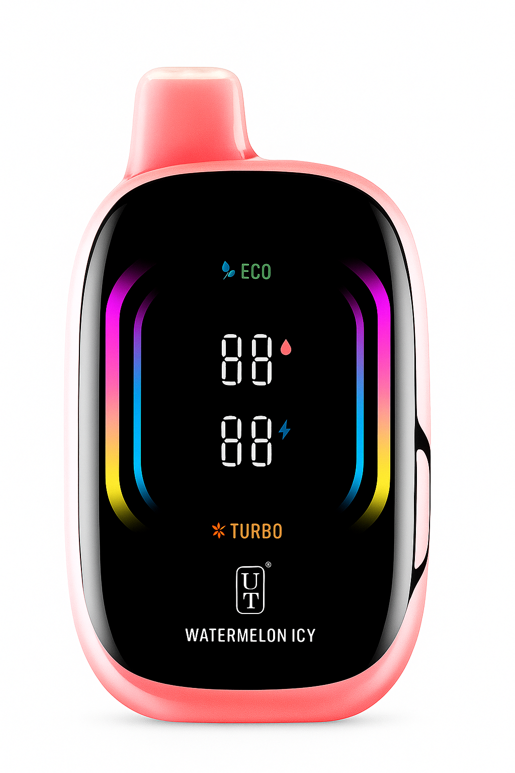 Watermelon Icy Float Mello Pro 50K disposable vape with watermelon and ice cube design on a frosty background.