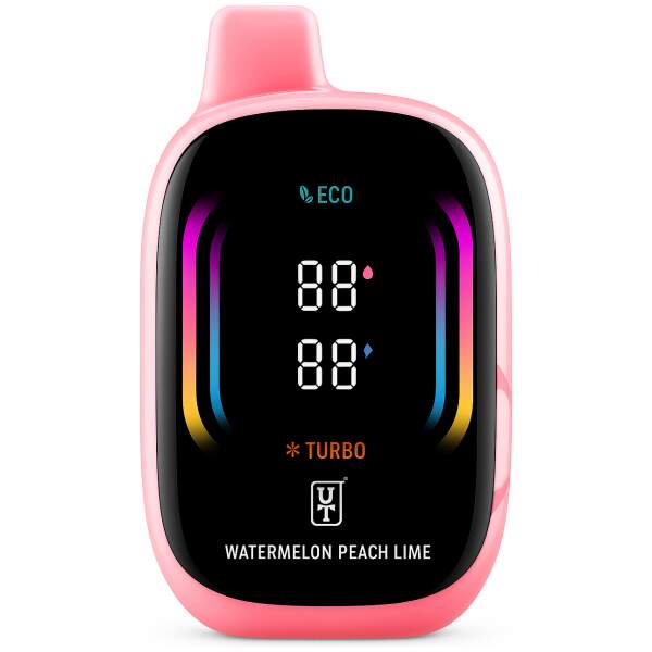 Watermelon Peach Lime Float Mello Pro 50K disposable vape with colorful fruit design featuring watermelon, peach, and lime graphics.