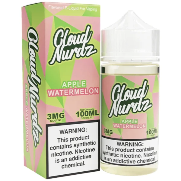 Apple Watermelon Cloud Nurdz 100ml e-liquid bottle with apple and watermelon fruit graphics.