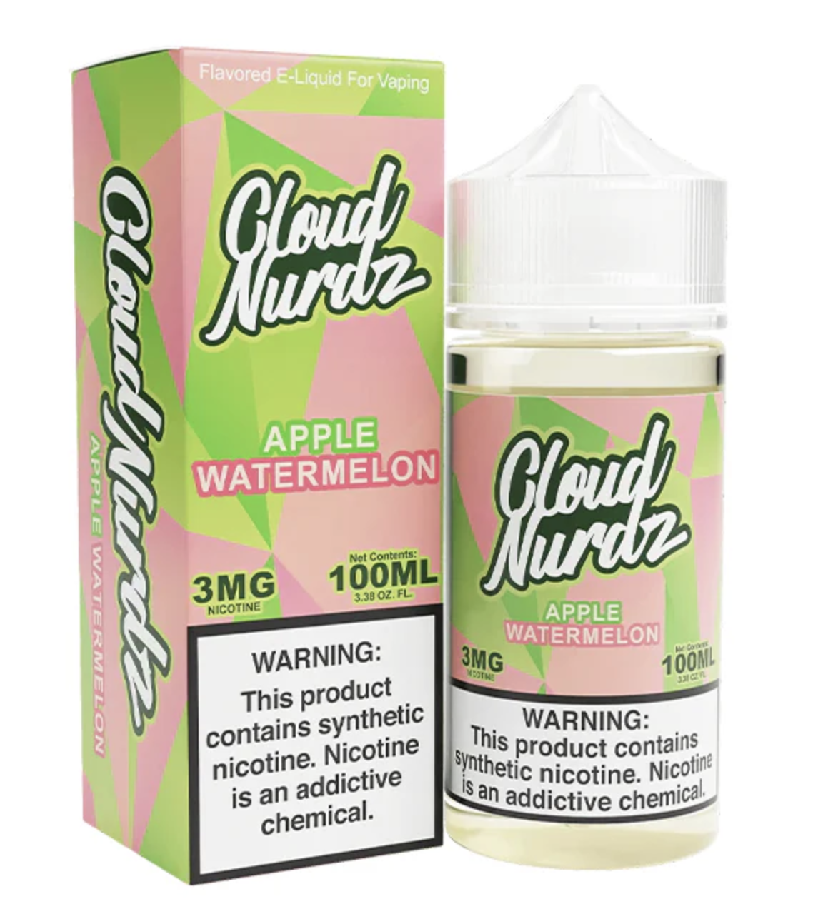 Apple Watermelon Cloud Nurdz 100ml e-liquid bottle with apple and watermelon fruit graphics.