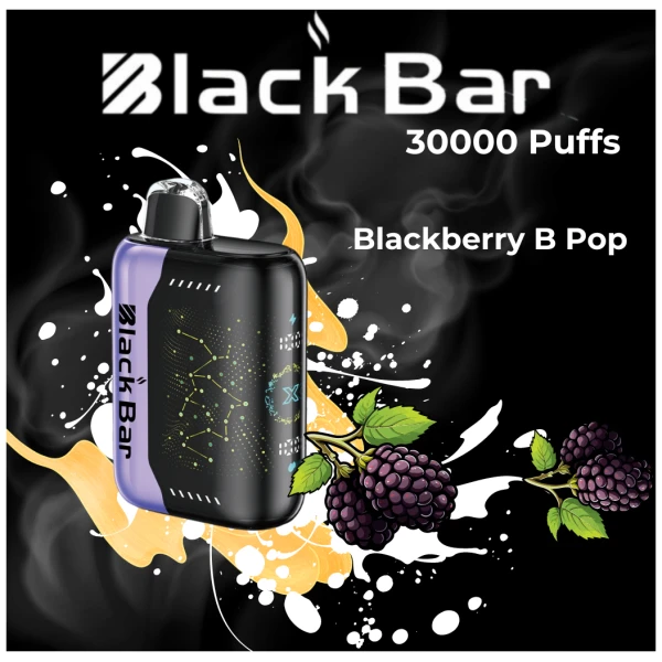 Blackberry B-Pop Black Bar Universe X disposable vape with blackberry candy graphics and dark purple accents.