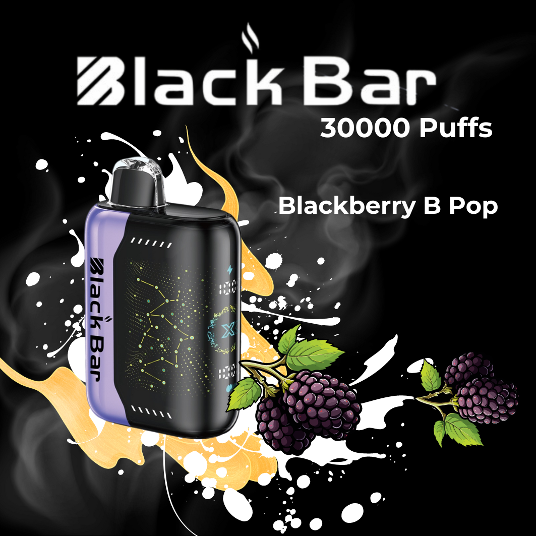 Blackberry B-Pop Black Bar Universe X disposable vape with blackberry candy graphics and dark purple accents.