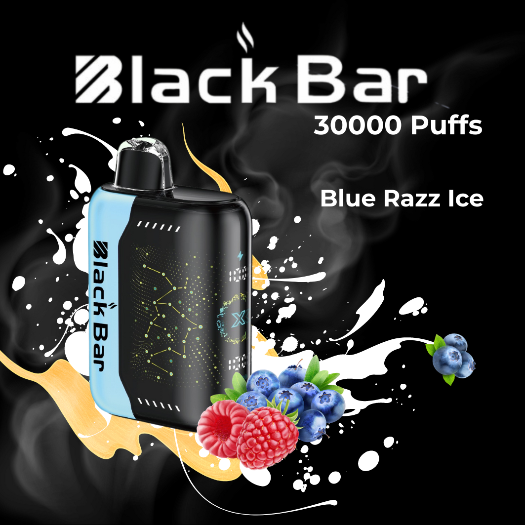 Black Bar Universe X Razz Ice Blue Razz Ice Black Bar Universe X disposable vape with blue raspberry graphics and icy blue accents.