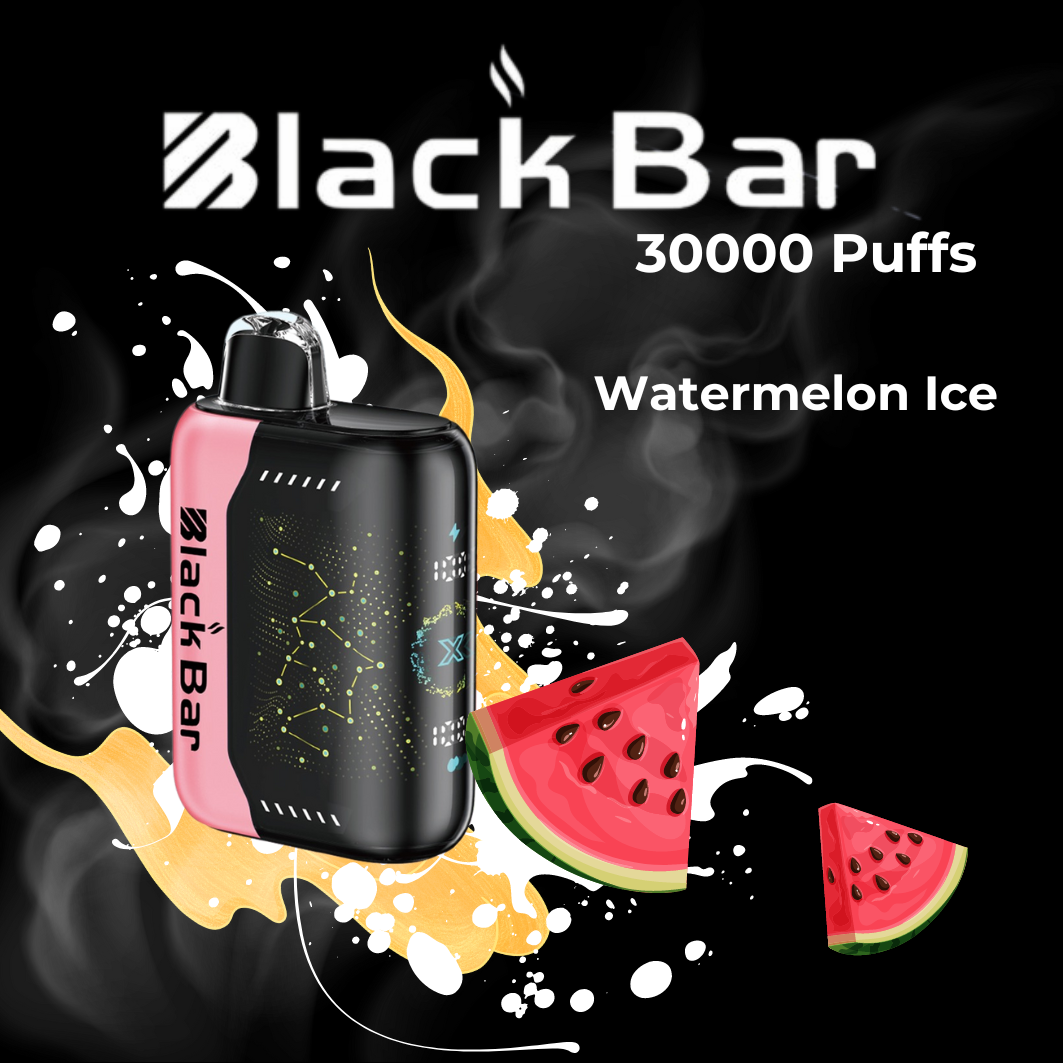 Black Bar Universe X Watermelon Ice Watermelon Ice Black Bar Universe X disposable vape with watermelon fruit graphics and icy blue accents.
