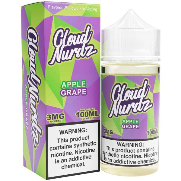 Apple Grape Cloud Nurdz 100ml e-liquid bottle with apple and grape candy graphics.