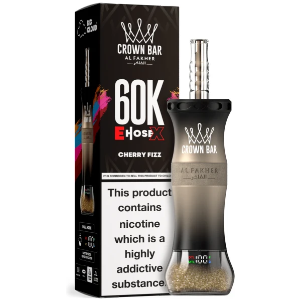 Cherry Fizz Al Fakher Crown Bar E Hose X 60k disposable device with cherry fizz flavor graphics.