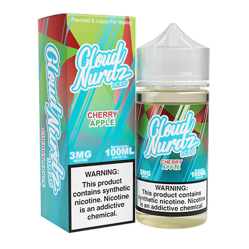 Iced Cherry Apple Cloud Nurdz 100Ml Iced Cherry Apple Cloud Nurdz 100ml e-liquid bottle with cherry and green apple candy graphics and icy accents.