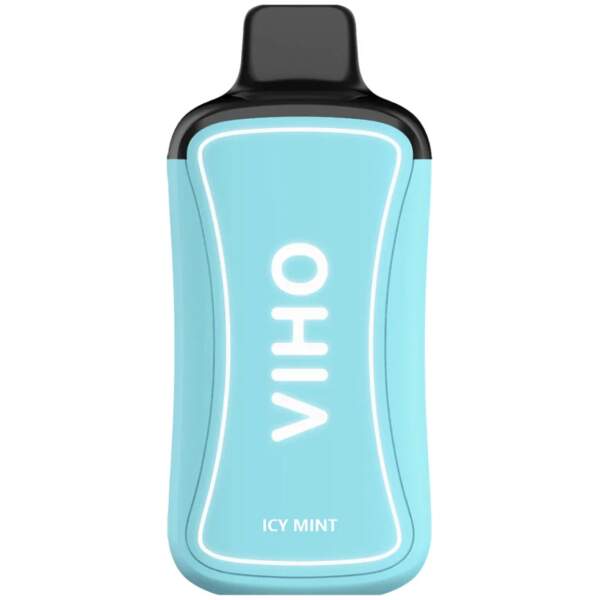 Icy Mint VIHO Supercharge ZERO Nicotine vape with icy mint-themed design.