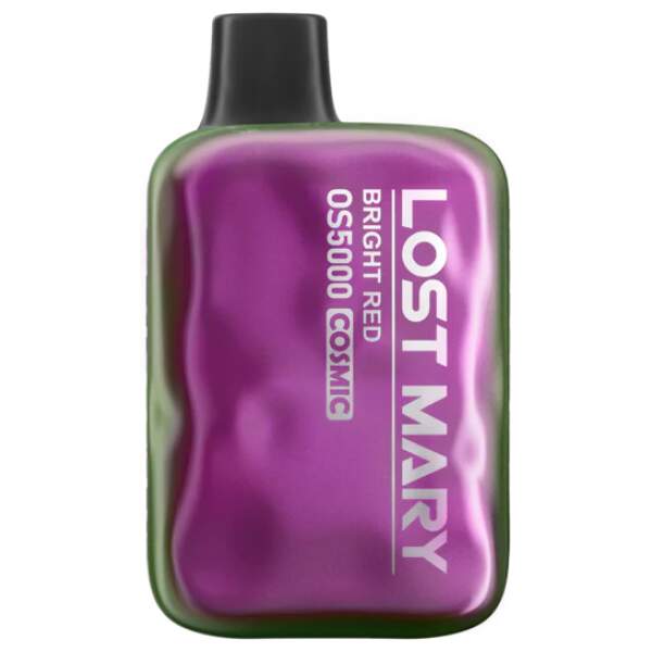 Bright Red Lost Mary OS5000 Cosmic disposable vape with red fruit–themed design.