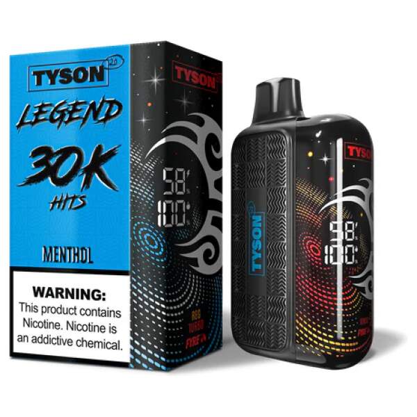 Menthol Tyson 2.0 Legend 30K disposable vape with cool mint and icy-themed design.
